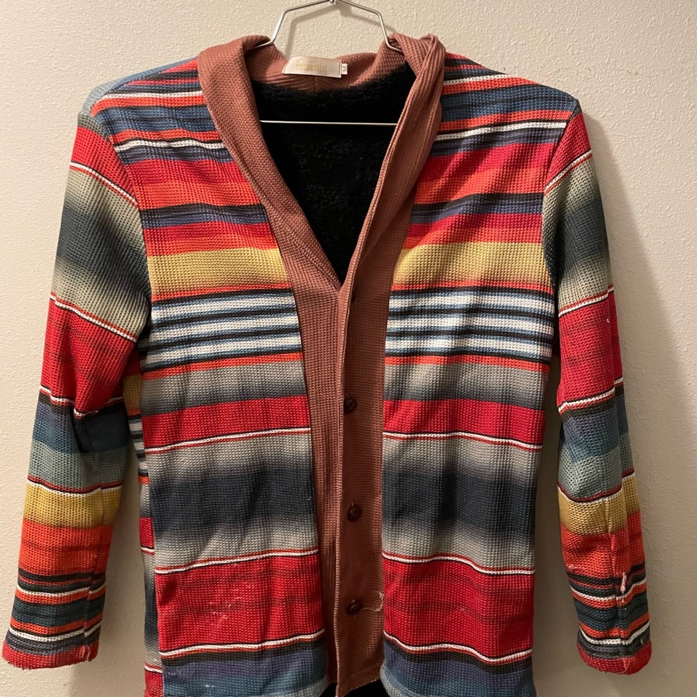 Multi-colored cardigan.